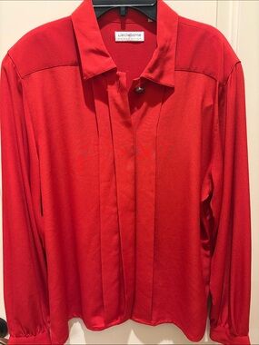 Liz Claiborne Vibrant Red Pleated Front Long-Sleeve Blouse